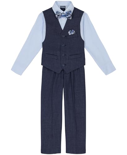 Image of Nautica Boys' 4-piece Formal Suit Set with Vest, Pants, Collared Dress Shirt, and Tie
