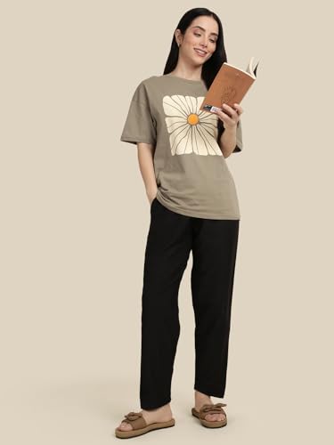 Image of KRYPTIC Women's 100% Pure Cotton Woven Pyjama | Mid Rise Relaxed Fit Full Length Nightwear Pant with Elasticated Drawstring Waistband & Side Pocket | Comfortable Lounge, Sleepwear & Casual Bottom Wear