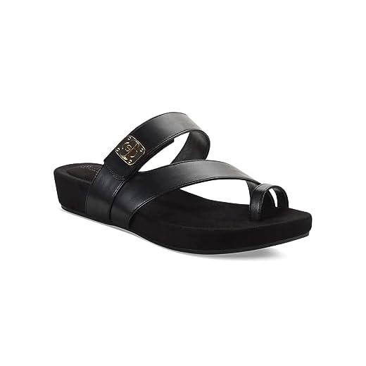 GIANI BERNINI Womens Black Hook & Loop Toe Loop Gold-Tone Hardware Cushioned Asymmetrical Rilleyy Round Toe Wedge Slip On Sandals 9.5