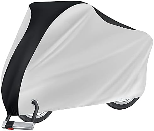 Puroma Bike Cover Outdoor Waterproof Bicycle Covers Rain Sun UV Dust Wind Proof with Lock Hole for Mountain Road Electric Bike, XL (Black&Silver)