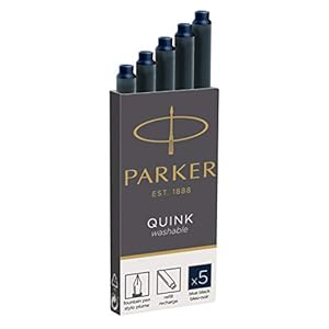 Parker 1950385 Quink navulpatronen voor vulpen, lange patronen, verpakking van 5 stuks, blauwzwarte inkt