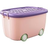 KuBen 子供用収納ボックス おもちゃ箱 収納 蓋付き 取っ手付き 大容量 積み重ね可能多機能 小物収納 おしゃれ かわいい 防塵防カビ ベビーおもちゃ 衣類収納 (ピンク,58*38*30cm)