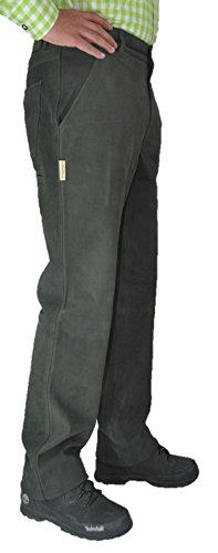 Fuente Nubuk Lederhose voor heren en dames, Beierse lederhose voor heren, lange klederdrachtbroek van hoogwaardig echt nubuck in groen, met messenzakje - Afbeelding 3