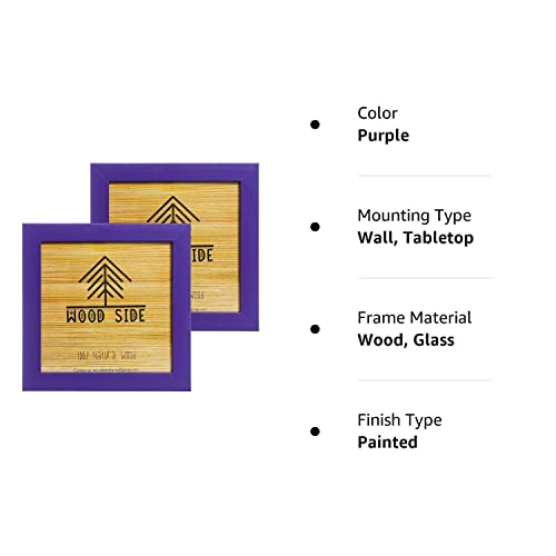 Wood Side Rustic Wooden Square Picture Frames 8X8 - Set Of 2 - Natural Solid Eco Wood With Real Glass For Wall Mounting Photo Frame - Purple #TOP6