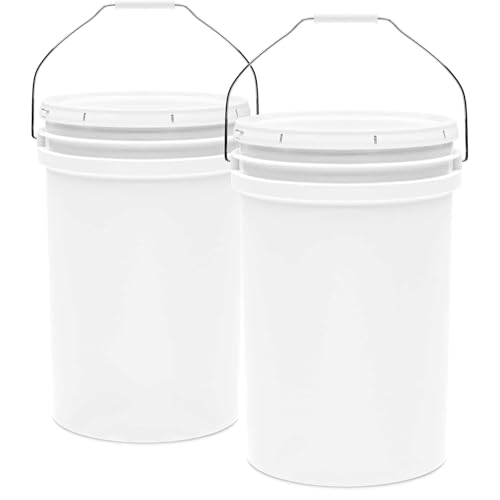 Image of 6.5-Gallon White Bucket Pail Container with Lid | Food Grade | Heavy-Duty Approx 90 MIL Extra Durable | Metal Handles with Plastic Grip | Multi-Use | Easy Stack and Store | BPA Free - 2 Pack