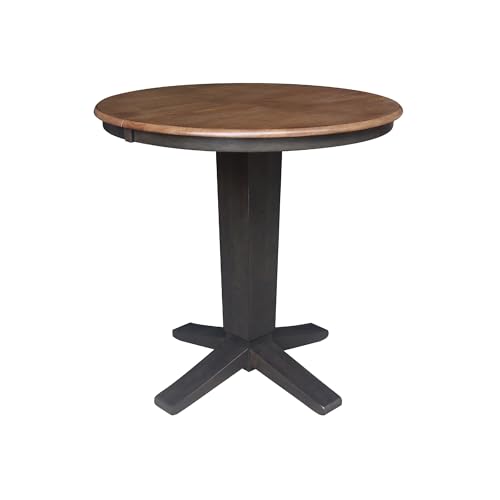 IC International Concepts Mesa de comedor con pedestal redondo de 36 pulgadas, altura de 12 pulgadas, hoja en nogal nogal/carbón lavado
