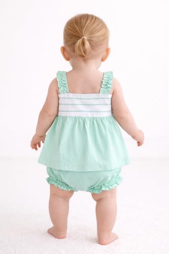 Image of Baby Girls Frock Dress with Bloomer Set | Short Sleeve Polka Dot Inner Layer & Bow Detail Special for 0-6 Months