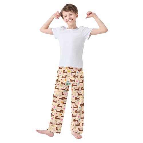 Dachshund Colorful Ball Boys Long Pants Soft Trousers Elastic Waist Kids Lounge Bottoms with Pockets S-XL2