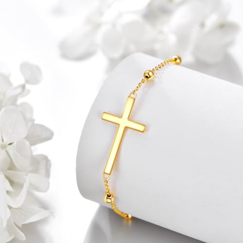 KECHO 14k Gold Cross Bracelets for Women Religious Adjustable Link Chain Jewellery Gifts4