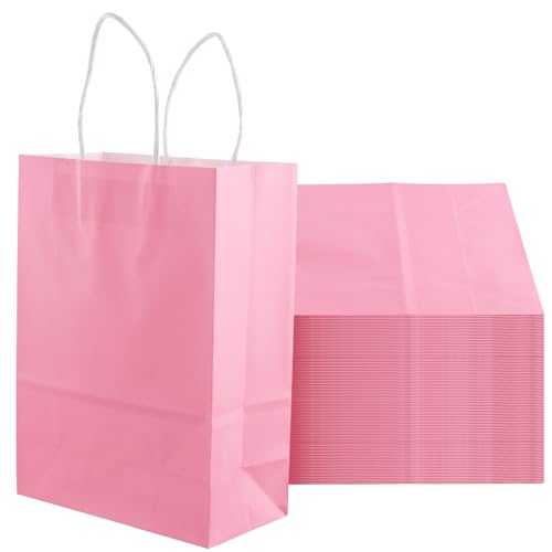 Sacs cadeaux en papier avec poignées rose emballage anniversaire et shopping en lot de 100