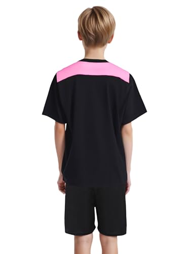easyforever Boys Quick-dry 2-piece Football Outfit Color Block Sports Top With Shorts For Soccer Basketball Running Pink 12 Years2