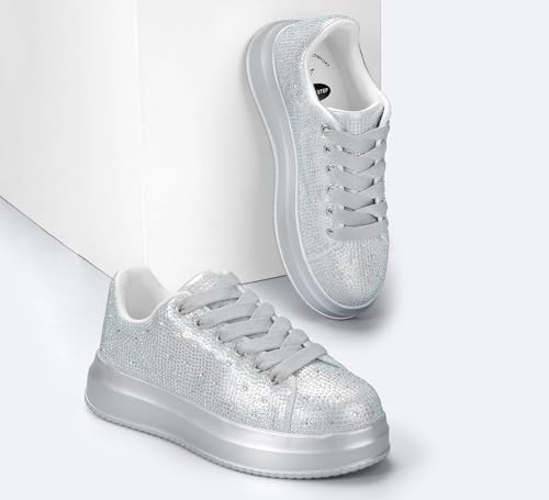 Image of LUCKY STEP Rhinestone Sneakers for Women Platform Sparkly Glitter Bling Tennis Shoes Fashion Bedazzled Wedding Bridal Party Walking Sneakers