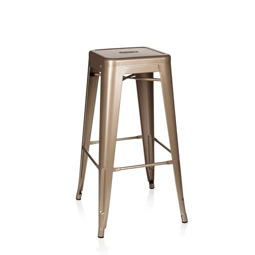 hjh OFFICE 645013 Tabouret de Bar VANTAGGIO High Métal Or, Tabouret Industriel Haut, empilable