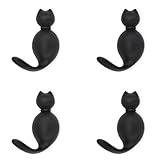 RIXIGOOD Decorative Wall Hooks Cute Cat, Coat Hooks Wall Mount for Hanging Key Purse Hat Robe Clothes Towel Hook for Bathroom Shower Closet Mudroom Unique Hanger Animal Wall Decor Black 4 Pack