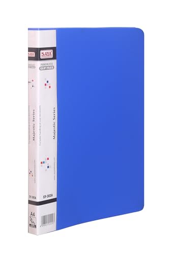 Image of Saya Report File Folder - A4 Size | Professional Presentation Folder with Chrome Lever Clip, Inside Pocket, and Punchless Design | 2-Pack for School, Work, and Home Organization (A4, Blue)