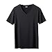 NOBRAND T-shirt d'été à manches courtes en soie de glace pour homme, couleur unie, séchage rapide, col en V - Noir - L
