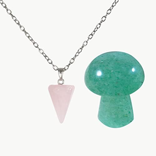 Healing Crystal Natural Energy Rose Quartz Crystal Hexagonal Pyramid Pendant Pendulum and Amethyst Crystal Mini Mushroom Ornament