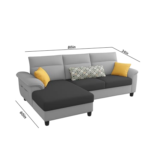 Image of Casaliving Seams LHS 4 Seater L Shape Sofa for Living Room (Black Grey Fabric) Premium Fabric Sofa