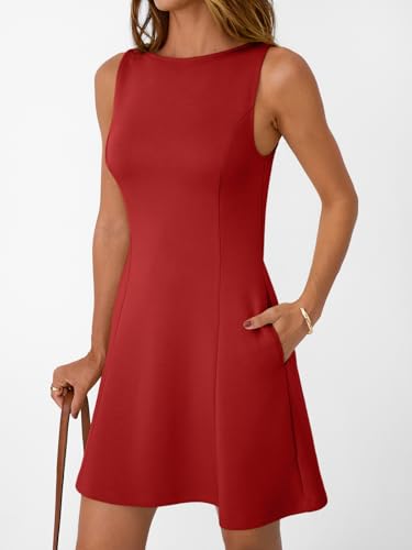 Image of LILLUSORY Women's A-Line Boat Neck Flowy Mini Dress Summer 2026 Going Out Party Club Vacation Sleeveless Tank Dresses