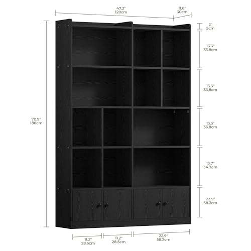 IRONCK Bookshelves and Bookcase, 6 Tiers Large Bookshelf with 4 Doors, Floor Standing Tall Display Storage Shelves for Home Office, Living Room, Bedroom, Black - Image 4