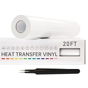 VinylRus Heat Transfer Vinyl-12” x 20ft White Iron on Vinyl Roll for Shirts, HTV Vinyl for Silhouette Cameo, Easy to Cut & Weed