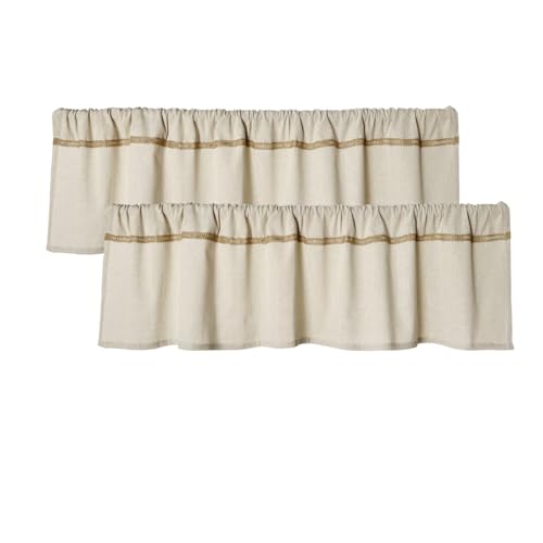 2 Pack Cotton Linen Valance for Windows with Burlap Lace Trim Rustic Farmhouse 12 inch Kitchen...