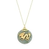 ETERNAL JADE .925 Sterling Silver 18K Gold Plated Chinese Zodiac Sign Dragon Genuine Jade Necklace - Hypoallergenic Sterling Silver Necklace for Women, Elegant Year of the Dragon Pendant 18 inch