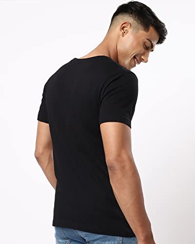 Image of Bewakoof Men's Printed 100% Cotton T-Shirt - Regular Fit, Round Neck, Half Sleeves