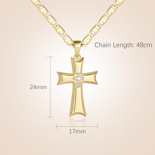 Cross Necklace for Women Gold Cross Necklaces for Women Cubic Zirconia 14K Gold Crosses Chain Necklace Pendant for Womens Mariner Chain Ribbon-Edge 48cm Womens Crosses Necklaces 24mm2