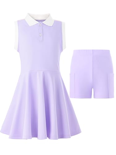 GroYolan Mädchen Tenniskleid ärmellos Polokleid Sportkleid mit Hose und Taschen Tennis Golf Kleid für Sport Casual 5-15 Jahre