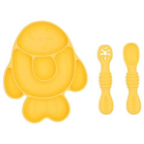 BabyX Baby Silicone Feeder Set, 3-pcs Golden-Fish-themed Baby Plate with Suction, Spoon and Fork for Babies Toddler Kids, BPA-Free, Baby Utensils Feeding Supplies, Microwave and Dishwasher Safe