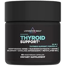 Livingood Daily Thyroid Support Supplement, 16-in-1 Wellness Blend with Adaptogenic Herbs, Iodine, Magnesium and Selenium, Thyroid Support for Women & Men, Vegetarian Capsules, Gluten Free, 60 Count
