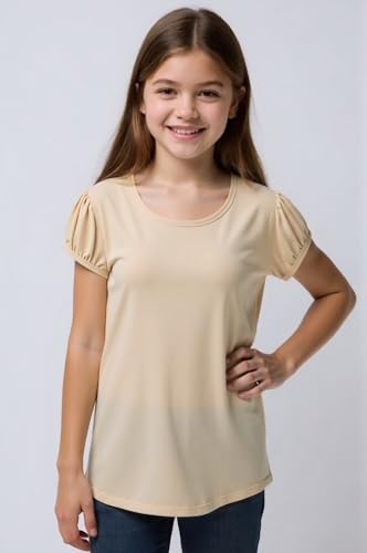 Image of Huata Girls Short Puff Sleeve Tee Basic T-Shirt 2 Packs Crewneck