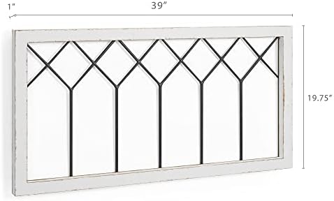 Barnyard Designs Rustic Cathedral Window Frame, Decorative Wood and Metal Window Pane Wall Art, Vintage Farmhouse French Country Home Decor, White, 99 x 50cm
