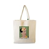 Material: Algodón 220 gr/m2 all sas Bolso shopper de tela de algodón 100% con estampado Frida Kahlo, beige, 38x42 cm