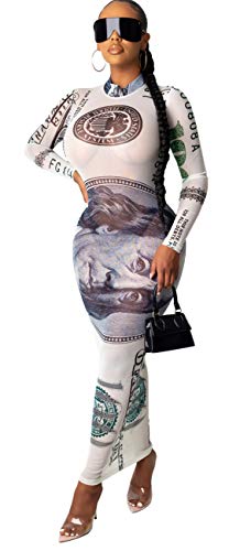 Recious Womens Sexy Long Sleeve Turtleneck Floral Printed See-Through Bodycon Party Clubwear Dress