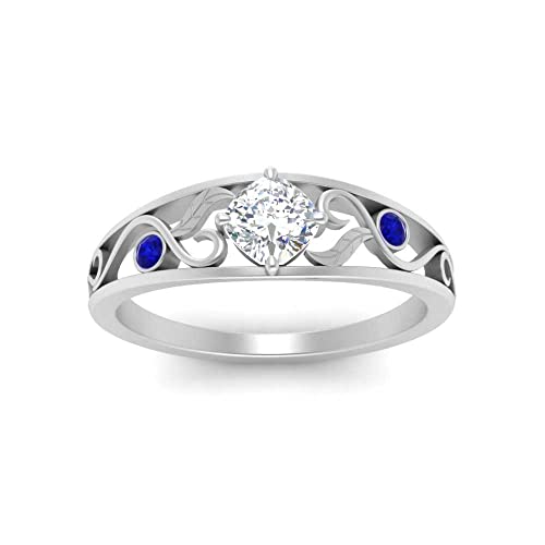 Image of Choose Your Gemstone Nature Inspired Compass Point Ring 925 Sterling Silver Cushion Shape Side Stone Engagement Rings Lightweight Office Wear Everyday Gift Jewelry US Size 4 to 12