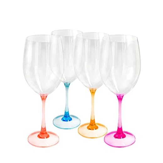 Lily's Home Unbreakable Stemmed Red Wine Glasses, Made of Non Breakable Shatterproof Plastic, Indoor and Outdoor Drinkware, Reusable and Dishwasher-Safe, 22 oz. Each, Set of 4 (Multi Color Stem)