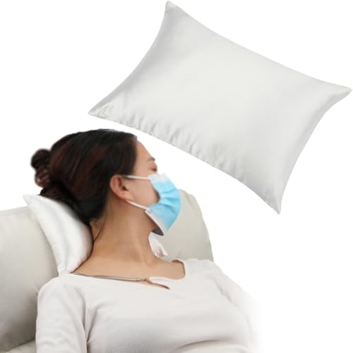 Silky Satin Small Neck Pillow for Recliner Chair, Washable Tiny Head Pillows for Sleeping Mini Neck Support Pillow with Pillowcase Smooth Cooling Airplane Cervical Neck Pain Relief 1 Pcs, Ivory