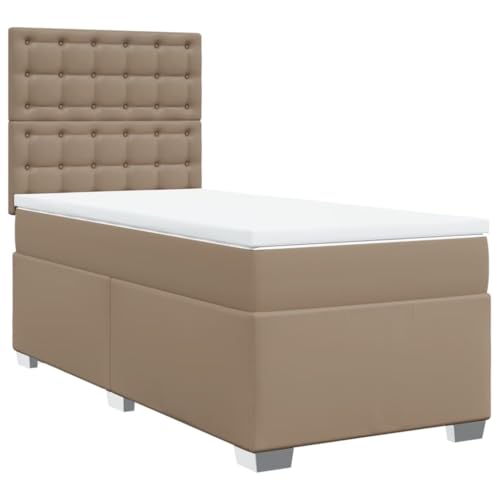 Genérico Cama Box Spring con colchón Cuero sintético Capuchino 100x200cm,Mobiliario,Camas y Accesorios,Camas y somieres,Marrón,73.23 kg,3290711