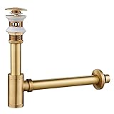 TSIBOMU Solid Brass Adjustable 1-1/4 Bottle Trap with Overflow Drain Stopper Set, Bathroom Sink P-Trap Complete Set Sink Drain Kit Tube, Antique