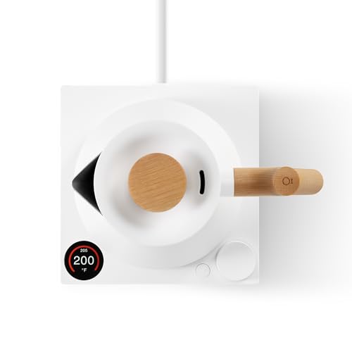 Image of Fellow Corvo EKG Pro Electric Tea Kettle - Quick Heating, Precise Temperature Control Electric Kettle, Scheduling, Built-in Brew Timer for Boiling Water - Matte White with Maple Handle - 0.9 Liter