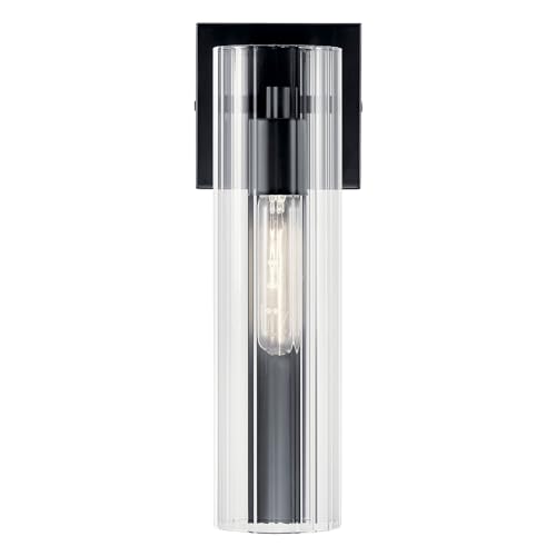 Image of Kichler Jemsa 1 Light Wall Sconce, Modern Light with Clear Fluted Glass in Black for Bathroom, Powder Room, Sides of Fireplace, Down a Hallway, Kitchen, or Bedroom (14 inch x 4.75 inch), 55165BK
