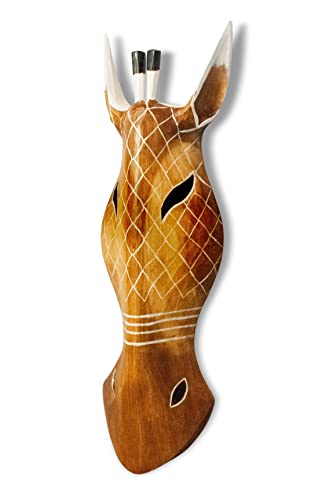 G6 Collection Wooden Tribal Giraffe Mask Brown White Hand Carved Wall Plaque Hanging Home Decor Accent Art Unique Sculpture Decoration Handmade Handcrafted Decorative Giraffe Brown White (12" Tall) #TOP2