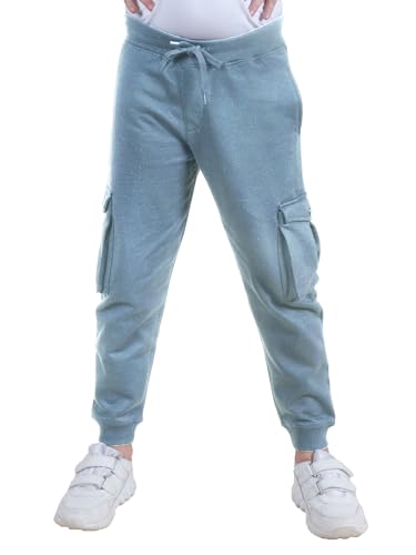 Image of KiddoPanti Boys Solid Fleece Cargo Track Pants | Cotton Poly Fleece Fabric | Ankle Length Jogger | 2 Cargo Pocket,1 Side Pocket | Elastic Waist & Drawcord | Jogger Track Pants
