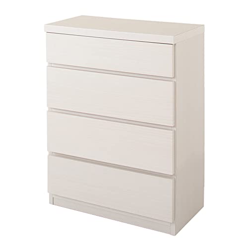 頑丈薄型チェスト/収納棚 【4段 幅60cm ホワイト木目調】 奥行30cm 日本製 【完成品】 転倒防止具付き