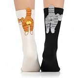 Aphumedc 2 pares de bonitos calcetines de gato con bolas, novedosos y divertidos animales, calcetines personalizados de algodón para mujeres, hombres, amantes de los gatos, regalo