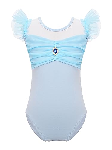 TiaoBug Leotardos de Gimnasia Rítmica Niñas Maillot Ballet Danza Mono Algodón Elástico Traje princesa de Baile Body sin Manga Moda para Chicas Cielo azul 5-6 años
