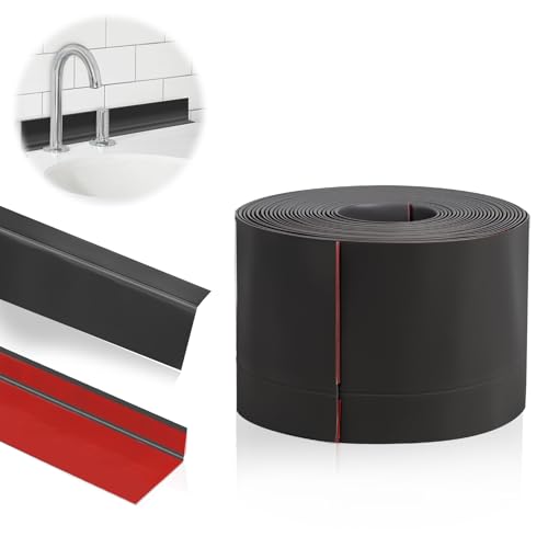 DBREAKS Perfil Angular Suelo, 10M PVC Rodapié de acabado, 50x20mm Rodapiés Flexible Autoadhesivo, Rodapie PVC Adhesivo, Rodapie de Acabado Rodapiés Flexible Cinta Autoadhesiva(Negro)