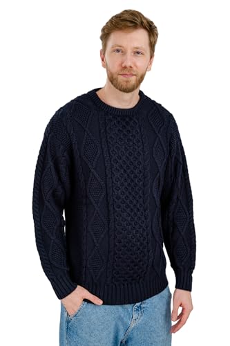 Preisvergleich Produktbild SAOL Merinowolle Aran Pullover mit Rundhalsausschnitt, in Natur / Marine, Marine, XL
